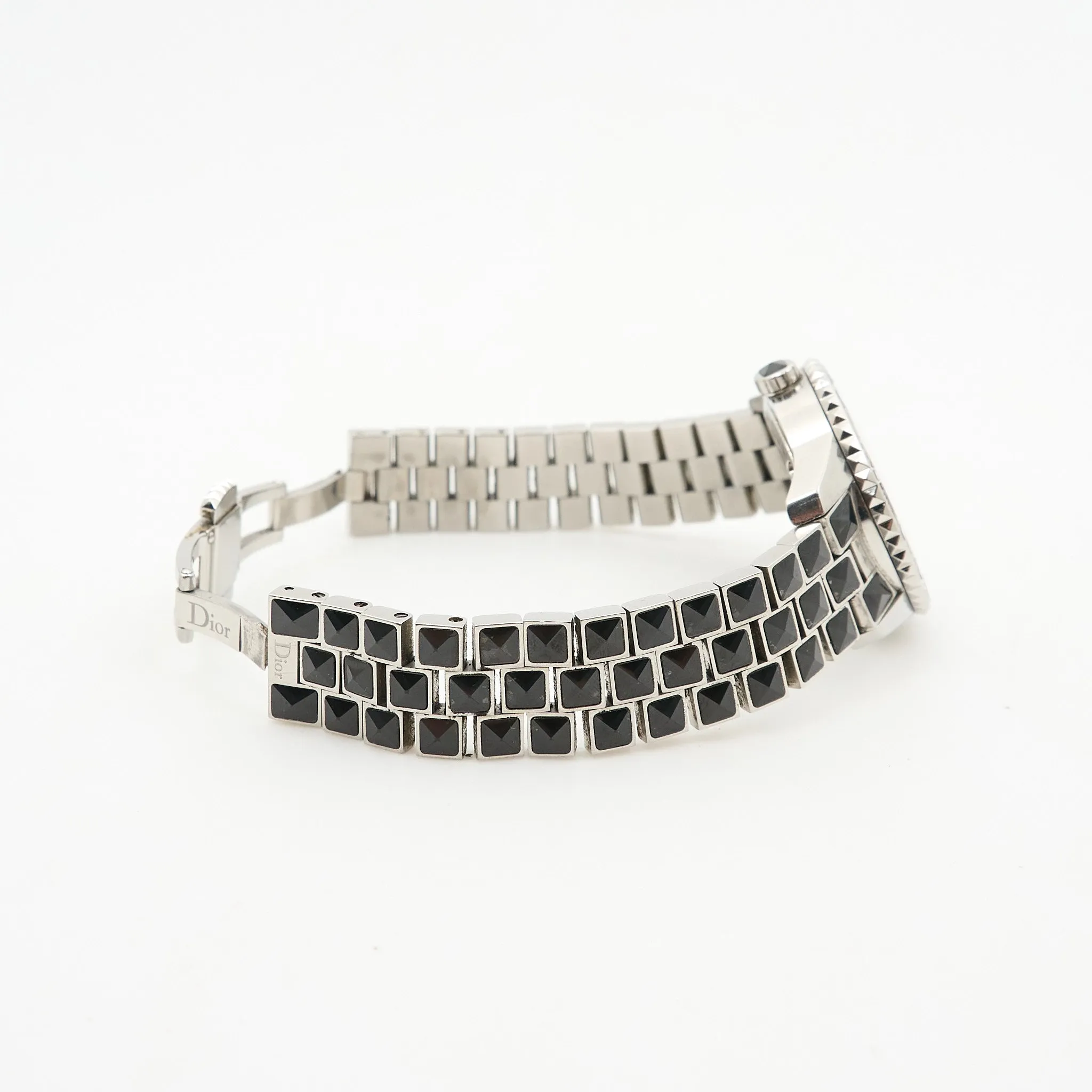 Dior Christal Steel Ceramic Diamonds Black Dial Automatic Watch