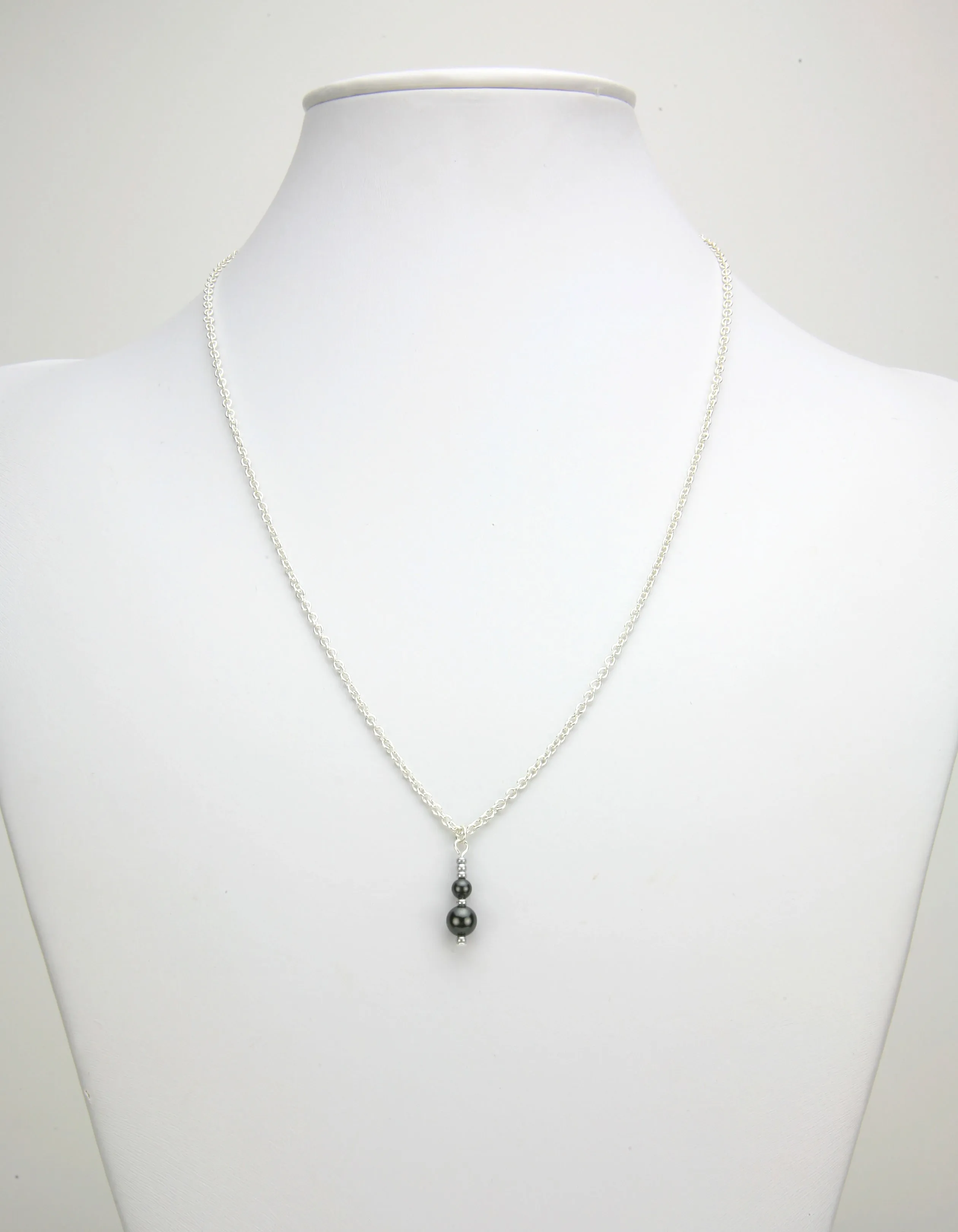 Double Black Pearls and Seed Beads Silver Pendant
