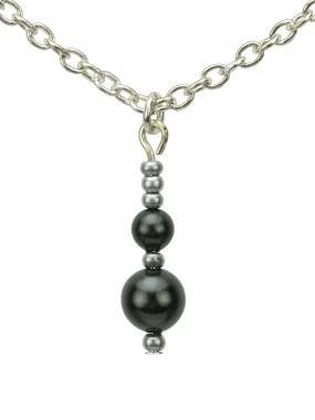 Double Black Pearls and Seed Beads Silver Pendant
