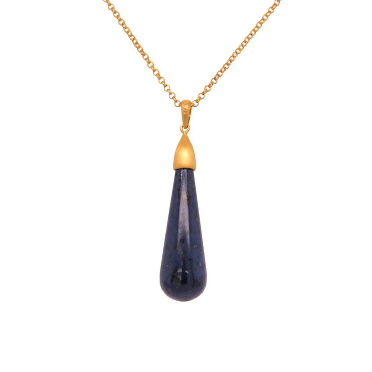 Dumortierite Drop Cabochon Pendant 24K Gold Vermeil