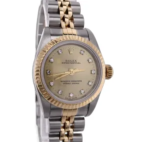 Estate Rolex Two-Tone Ladies Oyster Perpetual Date Just Champagne Diamond Dial 67193 C.1998