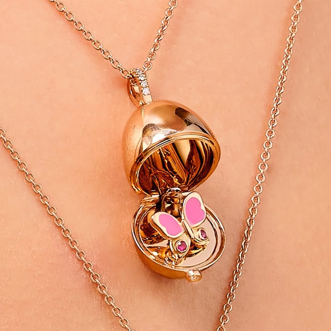 Faberge 18ct Rose Gold Diamond Pink Sapphire Butterfly Locket