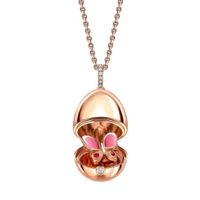 Faberge 18ct Rose Gold Diamond Pink Sapphire Butterfly Locket