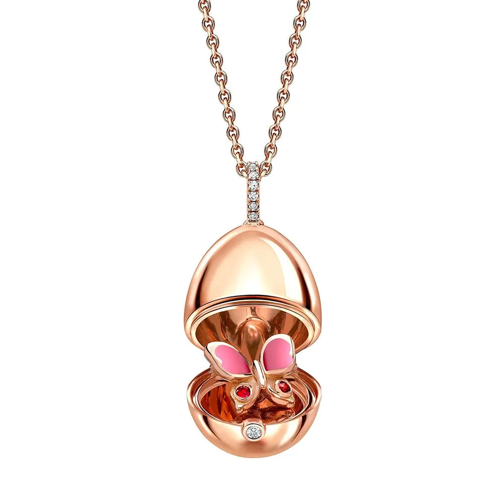 Faberge 18ct Rose Gold Diamond Pink Sapphire Butterfly Locket