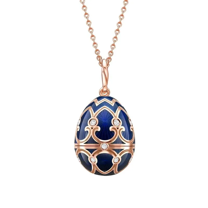 Faberge Heritage Rose Gold Dark Blue Locket with Polar Bear Surprise