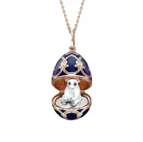 Faberge Heritage Rose Gold Dark Blue Locket with Polar Bear Surprise