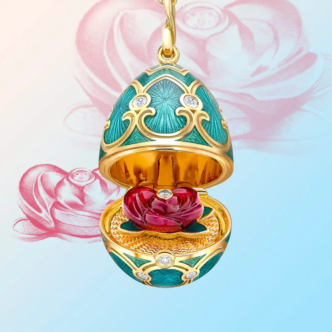 Faberge Palais Tsarskoye Selo Surprise Locket With Carved Ruby Rose Limited Edition