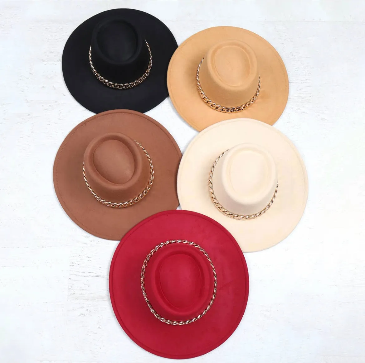 Felt Brim Hat w/ Chain Accent