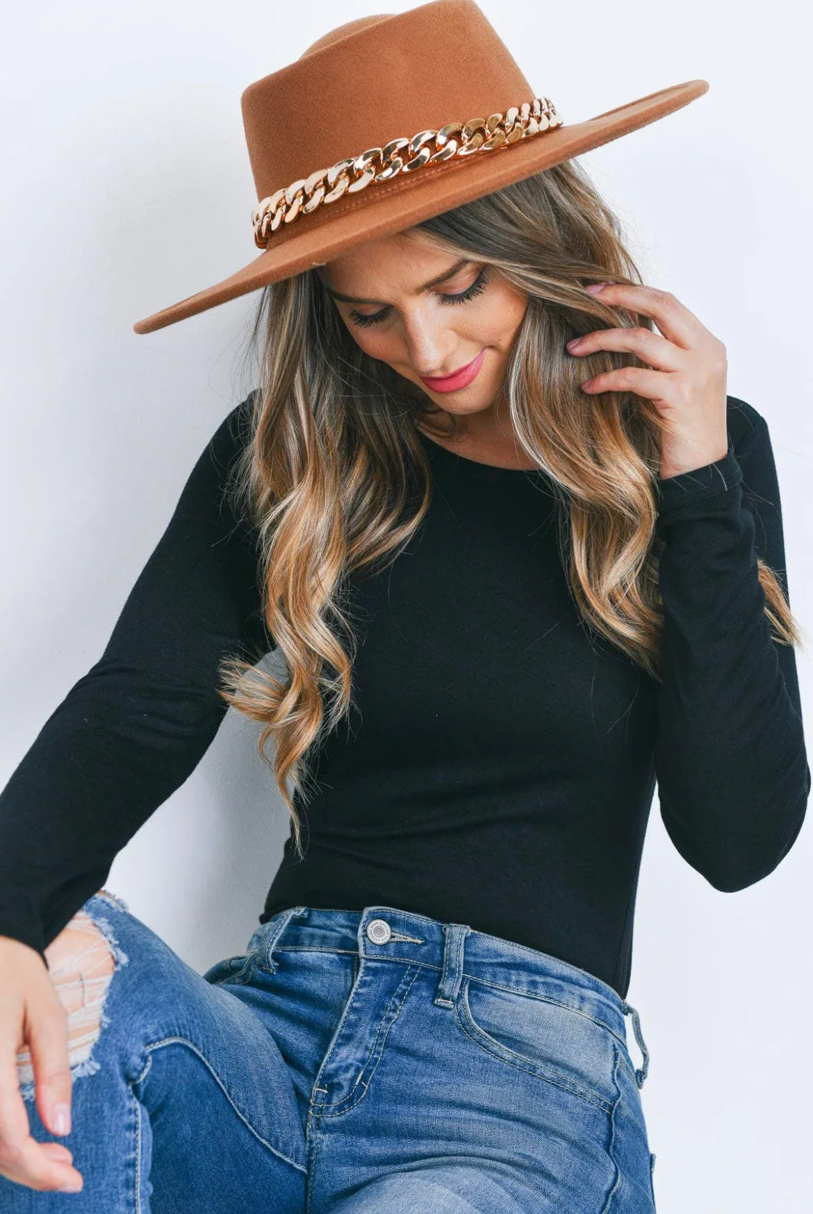 Felt Brim Hat w/ Chain Accent