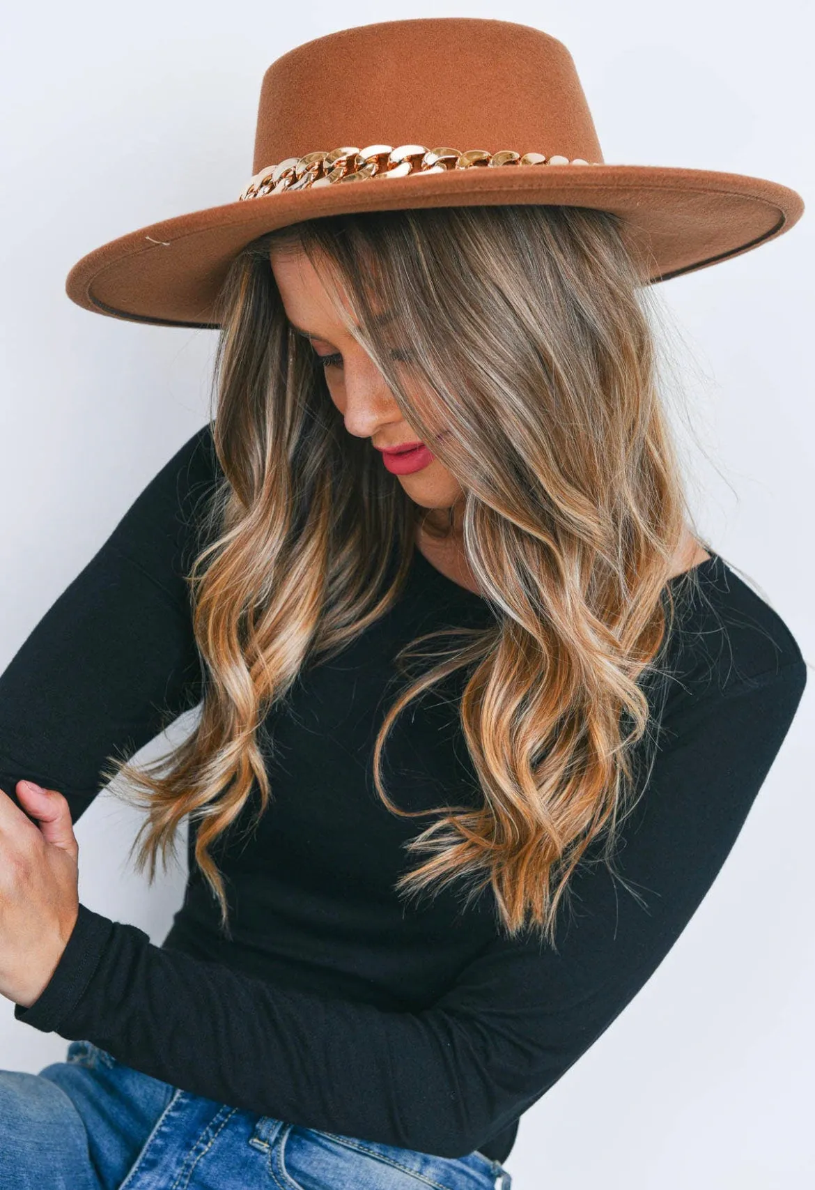 Felt Brim Hat w/ Chain Accent
