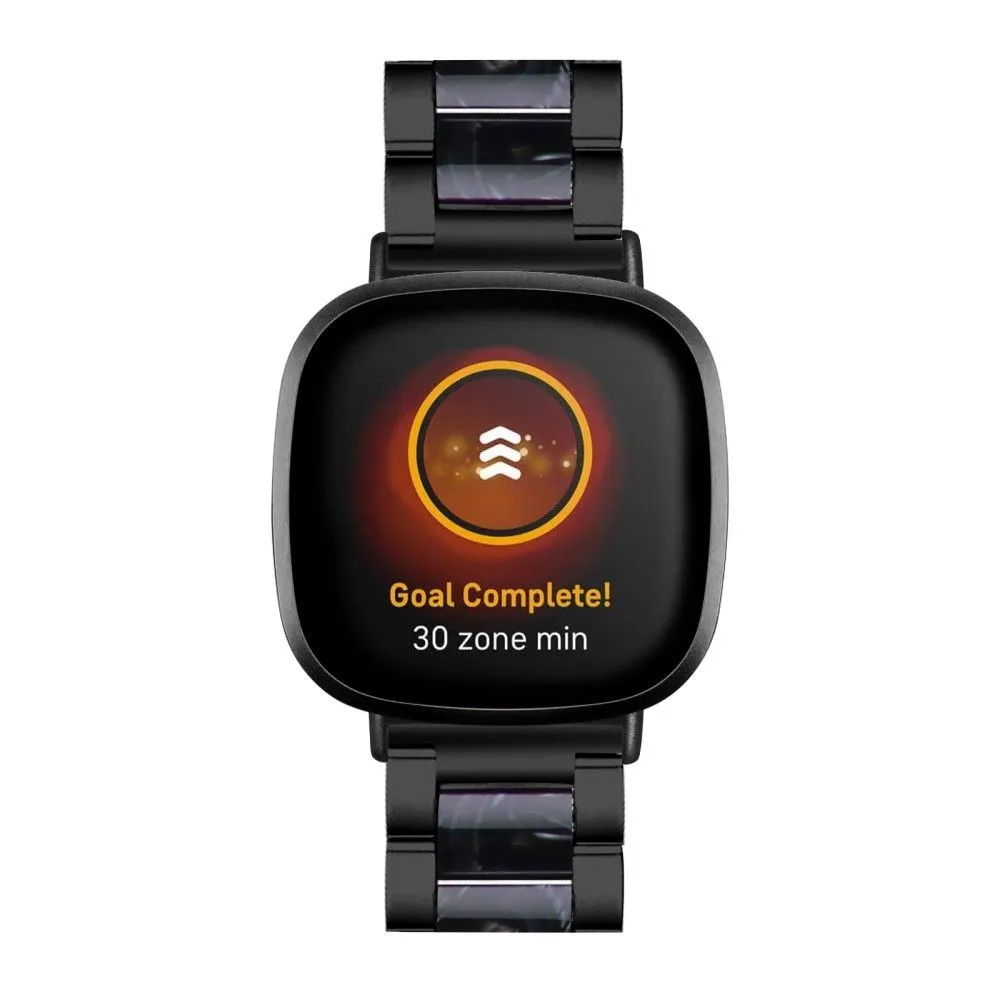 Fitbit Sense / Versa 3 resin in stainless steel watch strap - Black / Black Flower Splicing