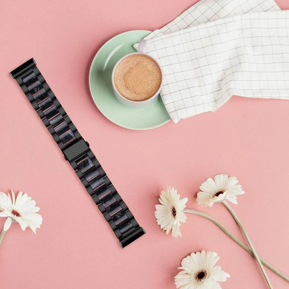 Fitbit Sense / Versa 3 resin in stainless steel watch strap - Black / Black Flower Splicing