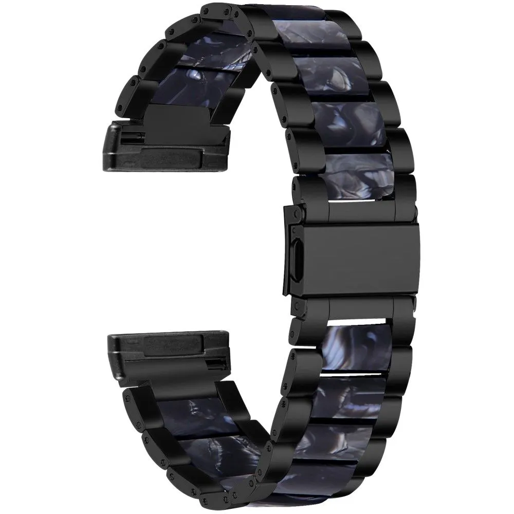 Fitbit Sense / Versa 3 resin in stainless steel watch strap - Black / Black Flower Splicing