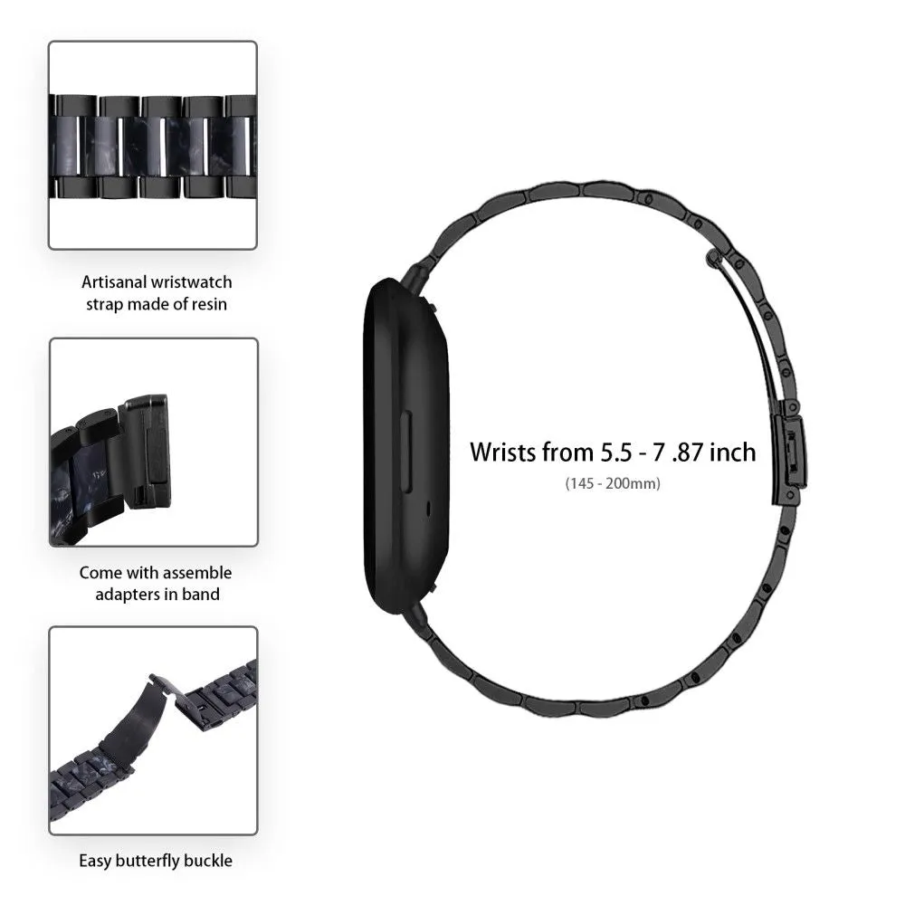 Fitbit Sense / Versa 3 resin in stainless steel watch strap - Black / Black Flower Splicing