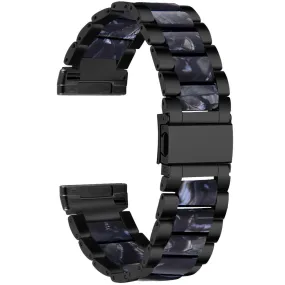 Fitbit Sense / Versa 3 resin in stainless steel watch strap - Black / Black Flower Splicing