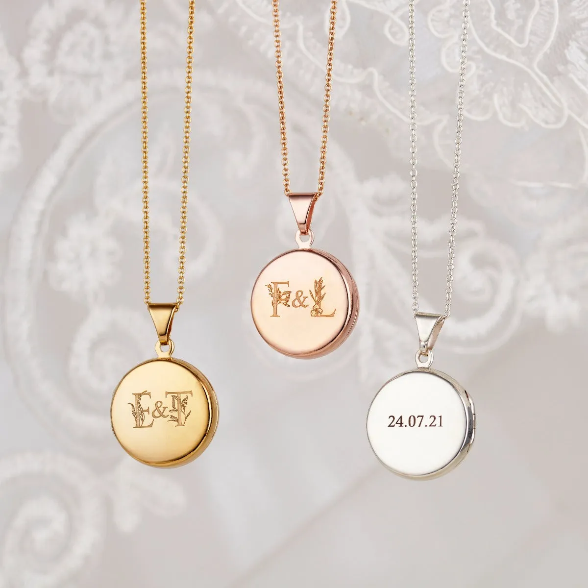 Floral Wedding Initials Round Locket