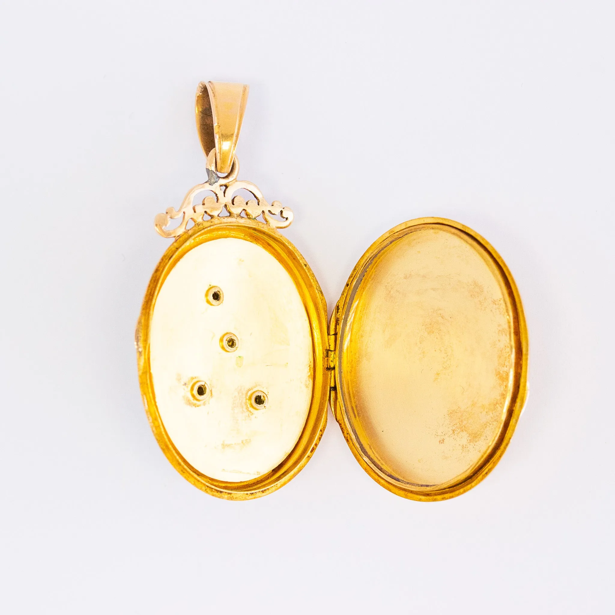 French Victorian Floral Locket with Black Onyx, Diamonds & Pearls, 18k