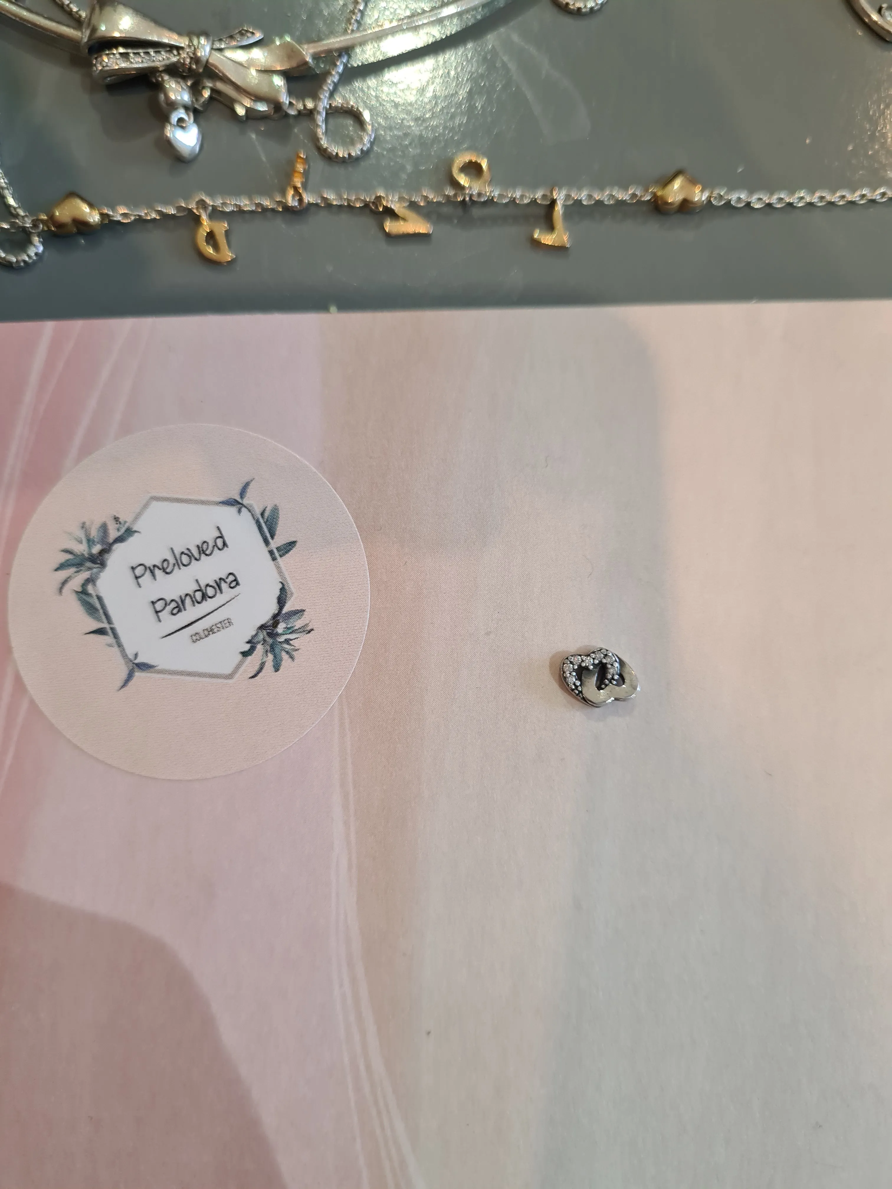 Genuine Pandora Interlinked Pave Petite Heart Charm