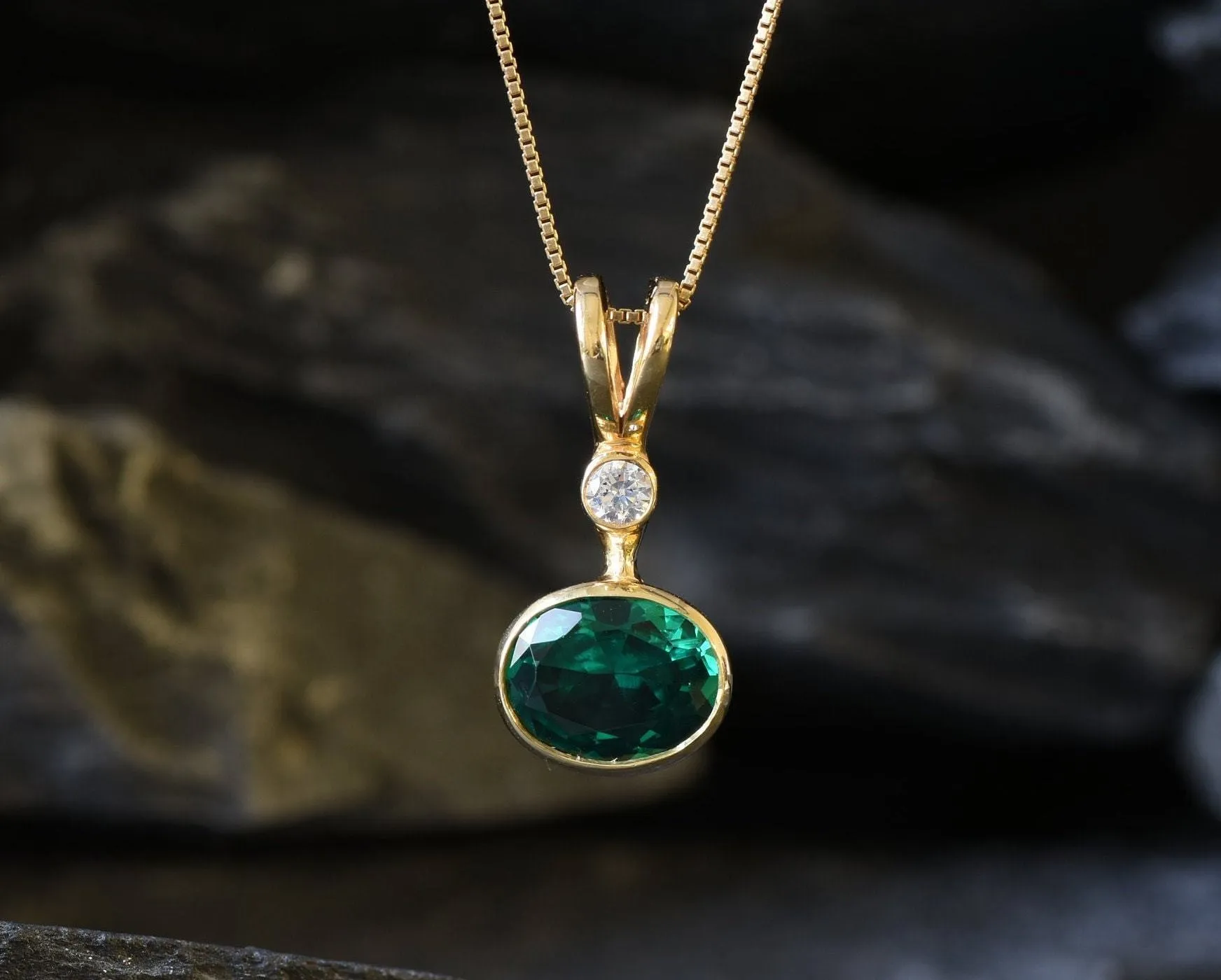 Gold Emerald Pendant - Green Oval Necklace, Green Emerald Pendant