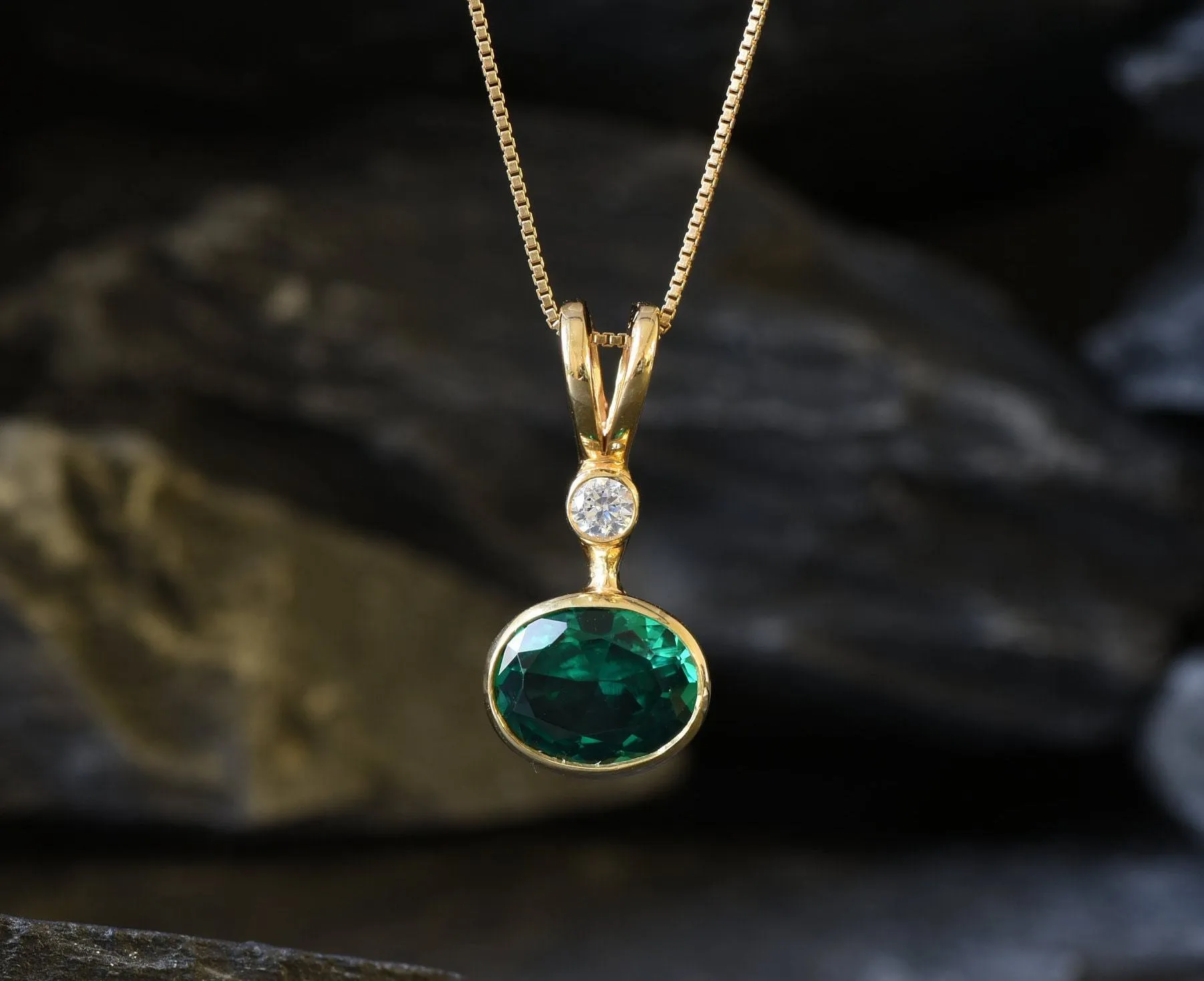 Gold Emerald Pendant - Green Oval Necklace, Green Emerald Pendant