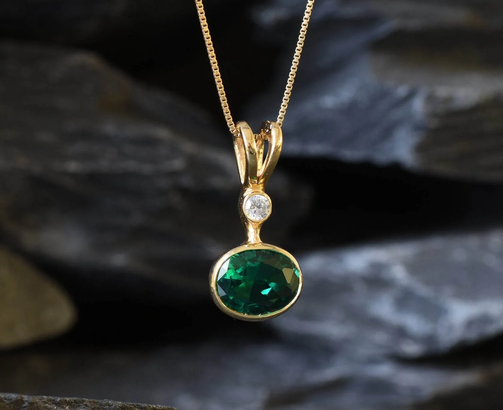 Gold Emerald Pendant - Green Oval Necklace, Green Emerald Pendant