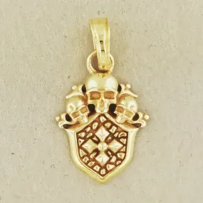 Gold Gothic Shield & Skulls Charm Pendant