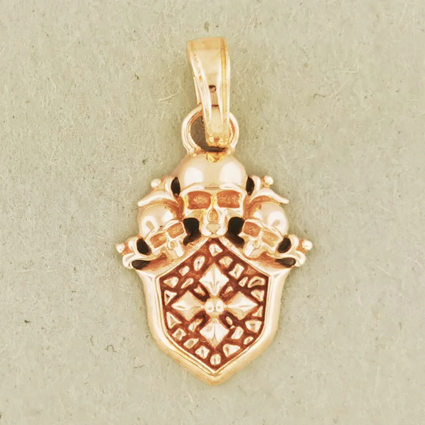 Gold Gothic Shield & Skulls Charm Pendant
