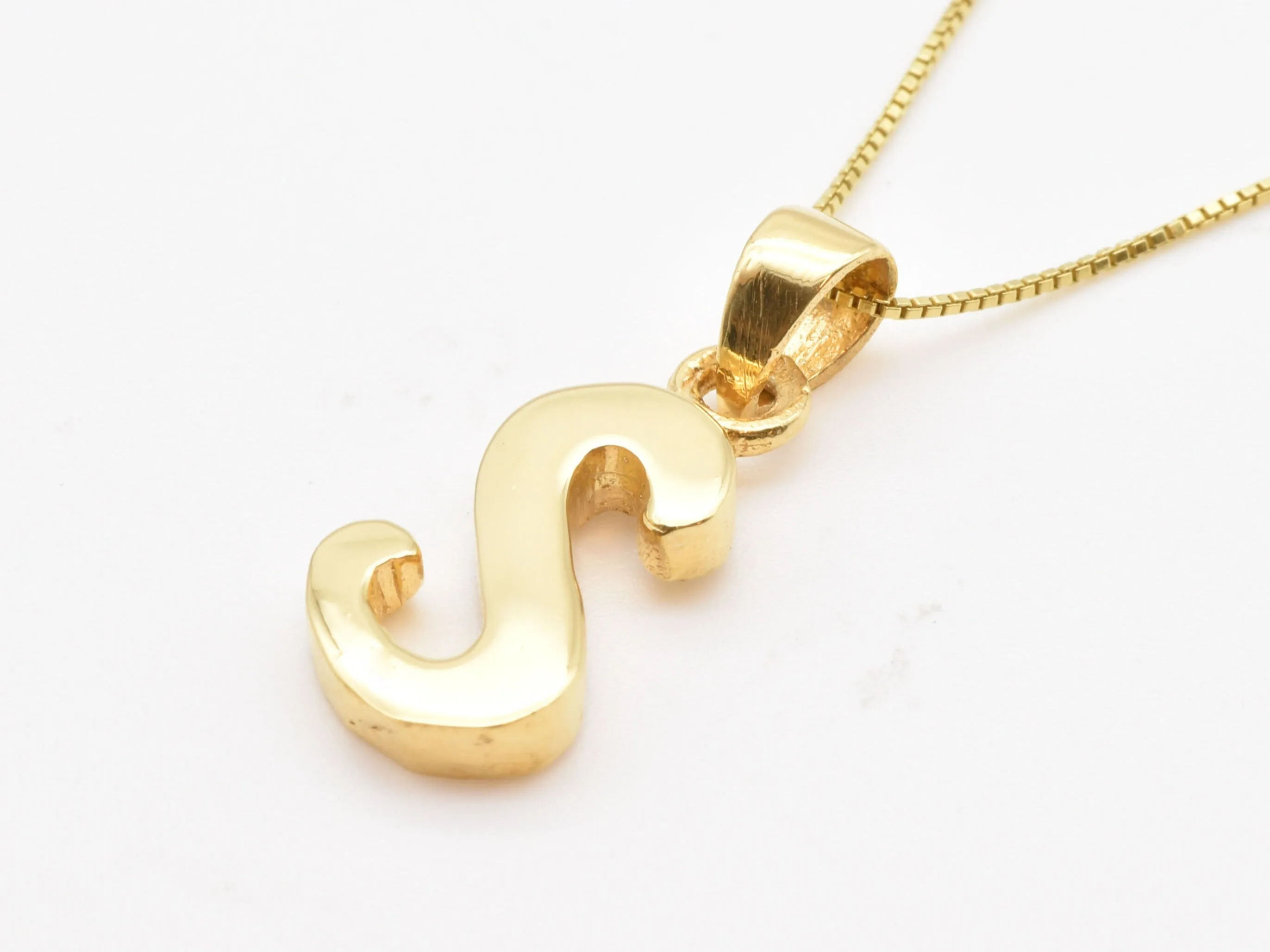 Gold Letter S Pendant - Alphabet Letter Gold Necklace, Initial S Necklace