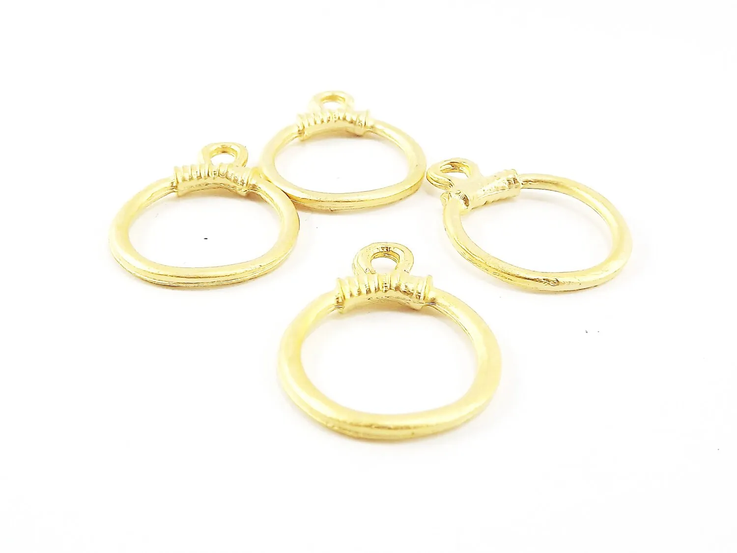 Gold Loop Pendant, Gold Ring Pendant, Rustic Cast, Closed Loop, Closed Ring, Gold Pendant, Gold Loop Charm, 22k Matte Gold Plated, 4pc