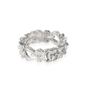 Gucci Diamond Flora Interlocking G Ring in 18K White Gold 0.35 CTW