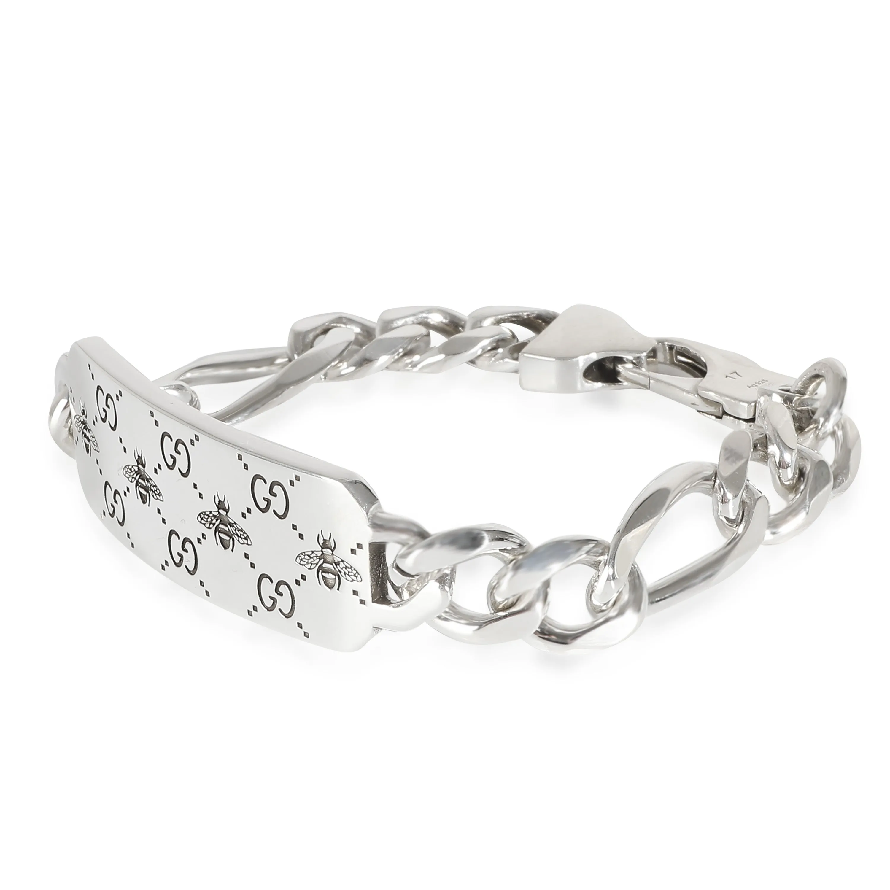 Gucci GG & Bee Engraved Bracelet in Sterling Silver