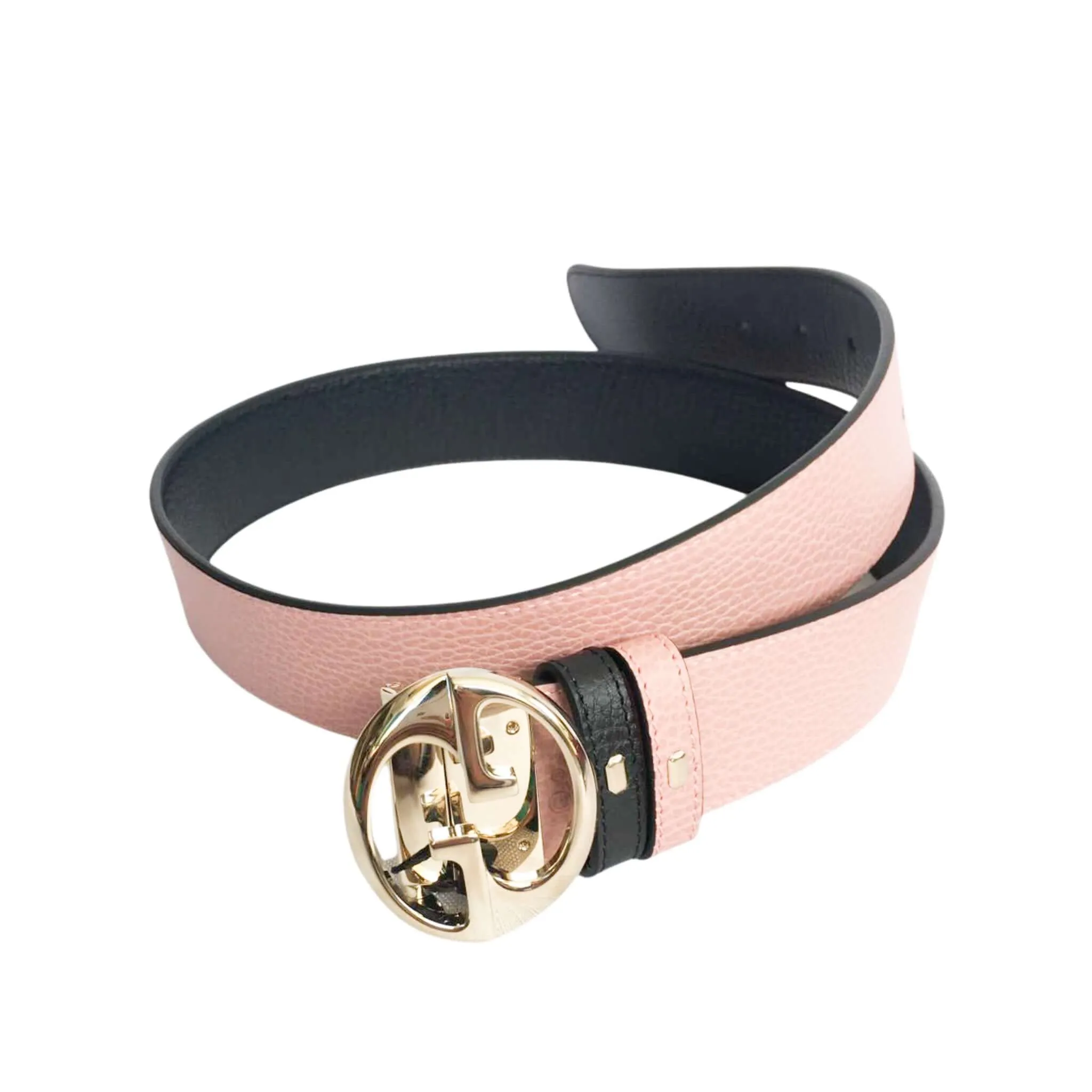 Gucci Womans Double G Reversible Leather Belt (black/pink)