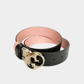 Gucci Womans Double G Reversible Leather Belt (black/pink)