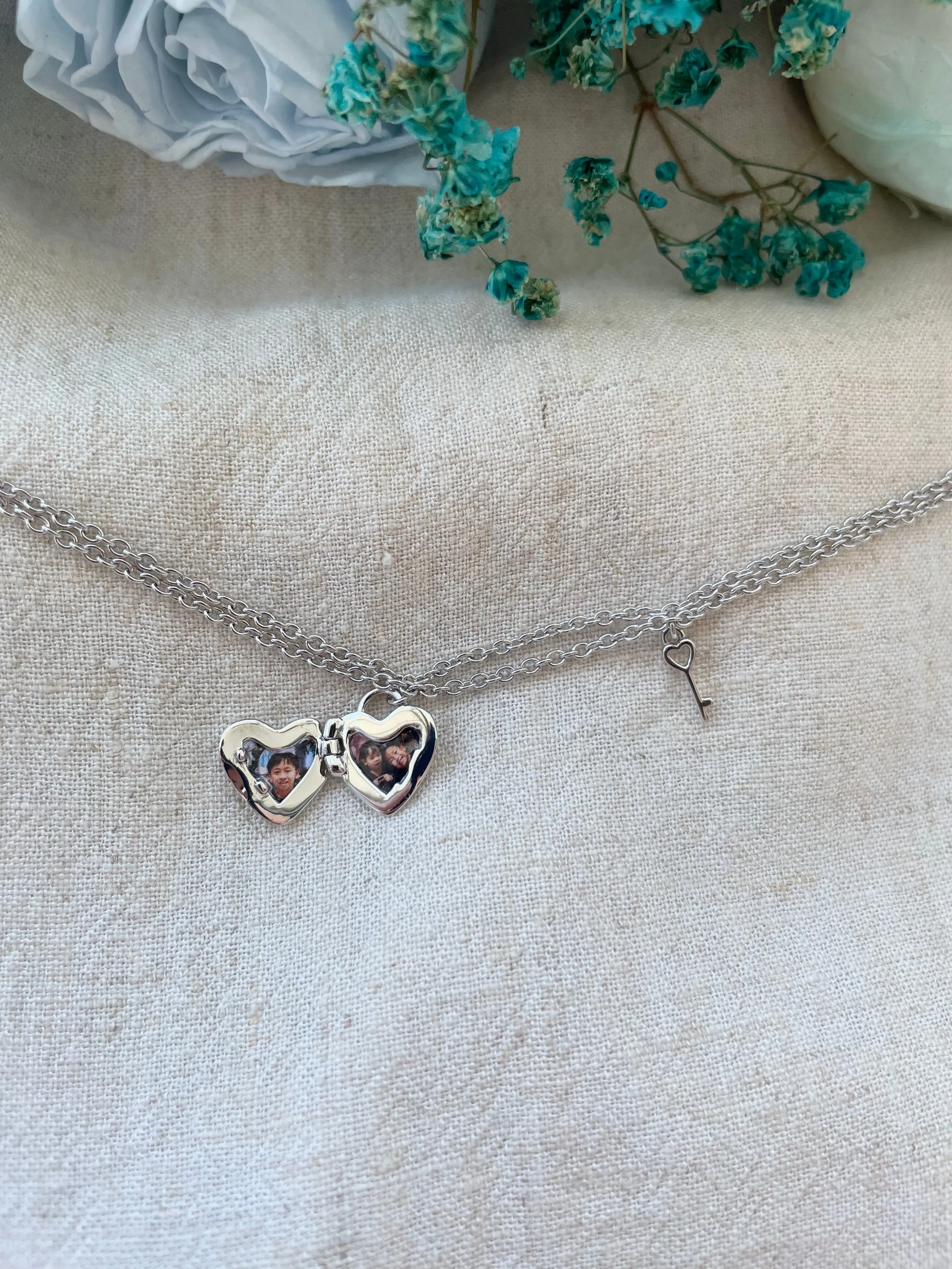 Heart Padlock Bracelet (Cable Chain) in Silver