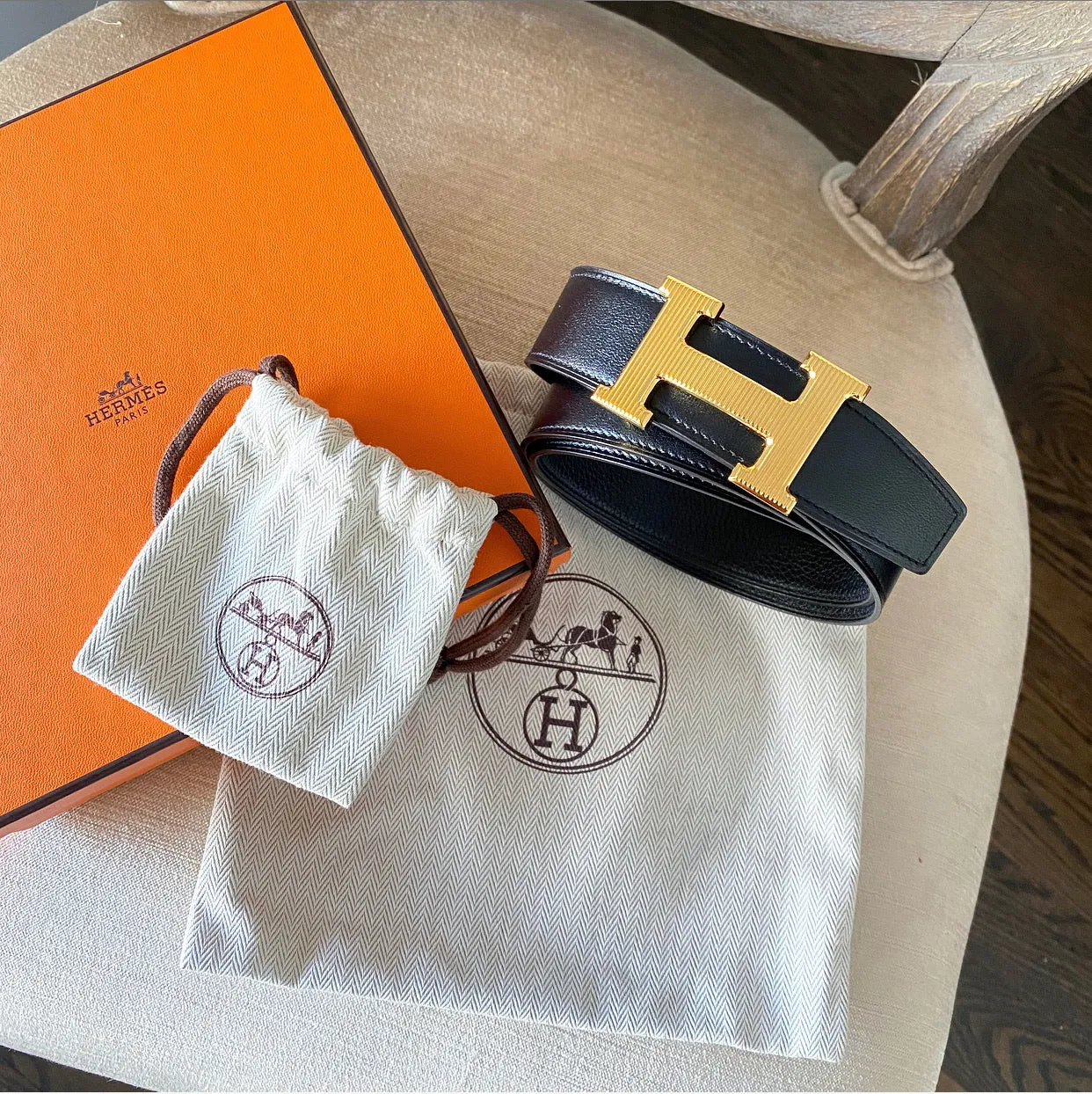 Hermes Constance H Belt Kit Black and Gold 32mm - Size 105