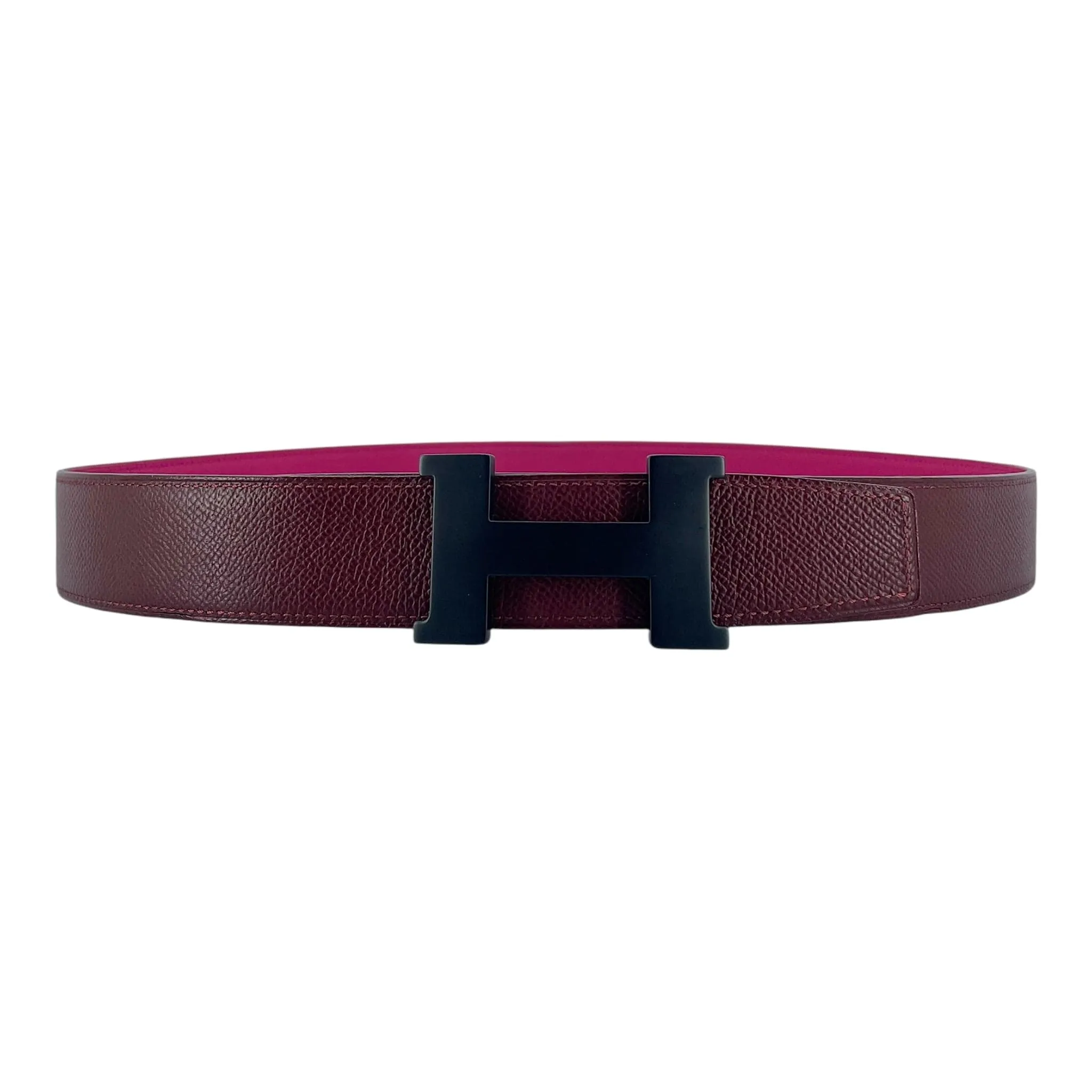 Hermes H Buckle 32MM Reversible Leather Belt Pink Red Pre-Owned