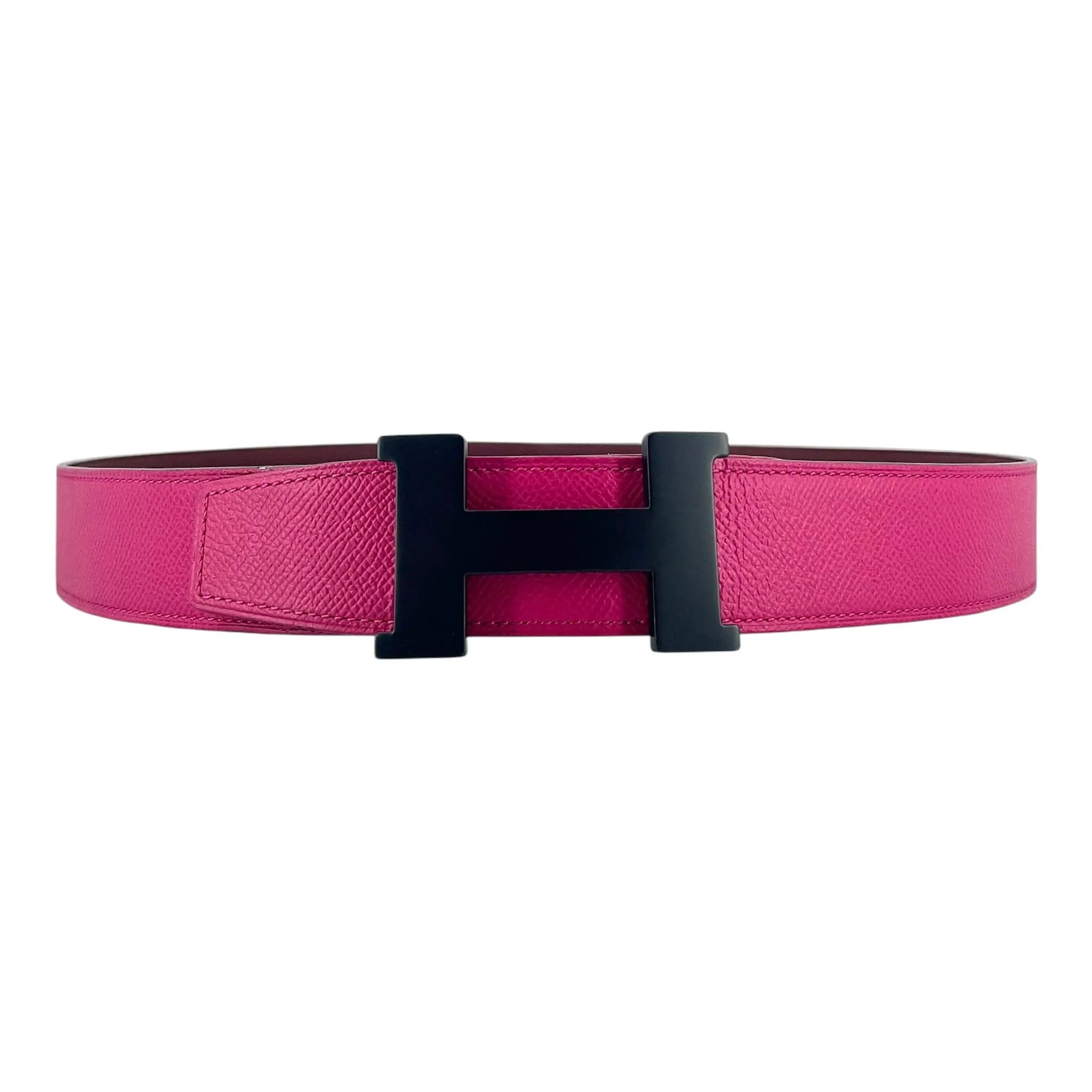 Hermes H Buckle 32MM Reversible Leather Belt Pink Red Pre-Owned