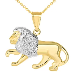 High Polish 14k Gold Lion Pendant Leo Zodiac Sign Charm Rolo Necklace