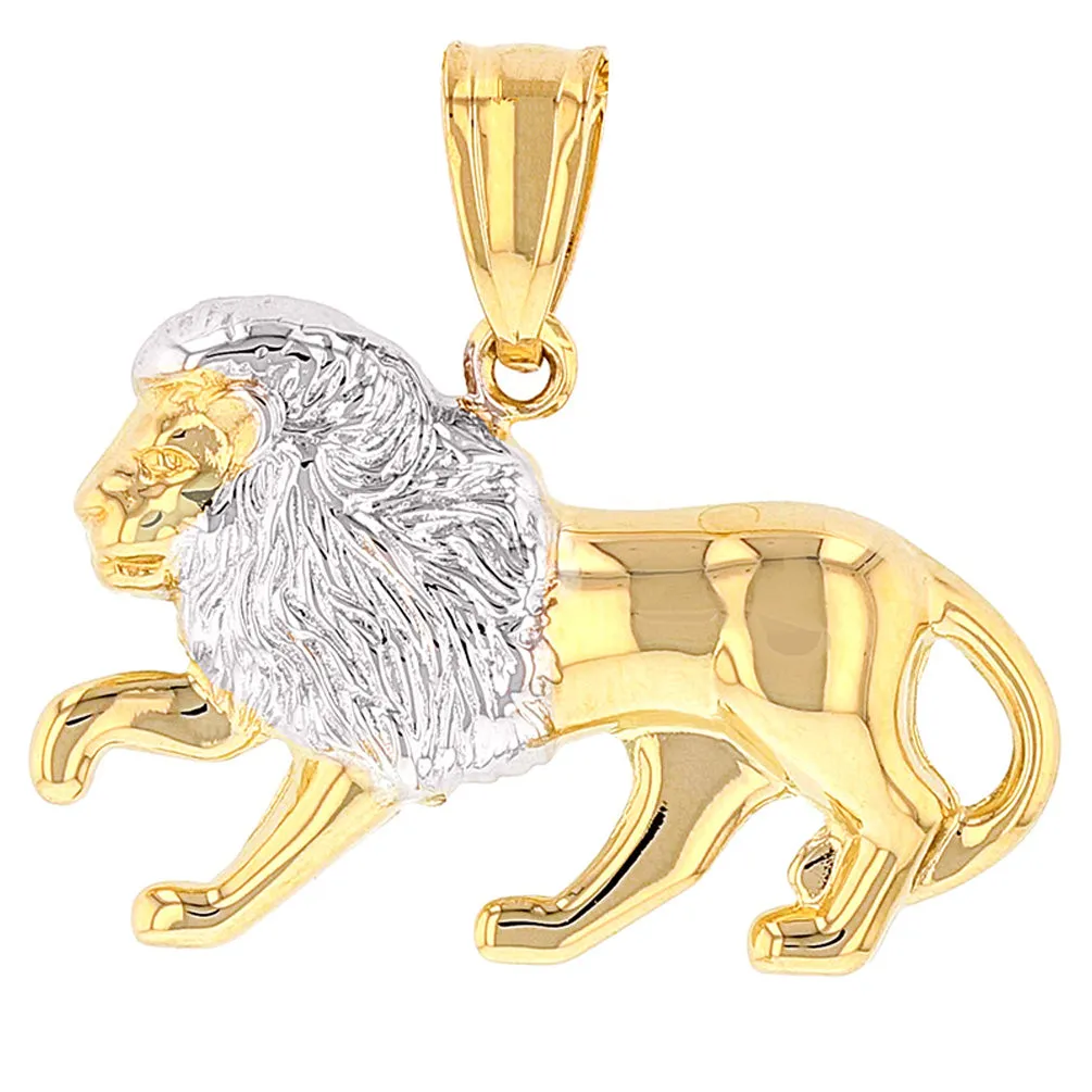 High Polish 14k Gold Lion Pendant Leo Zodiac Sign Charm Rolo Necklace