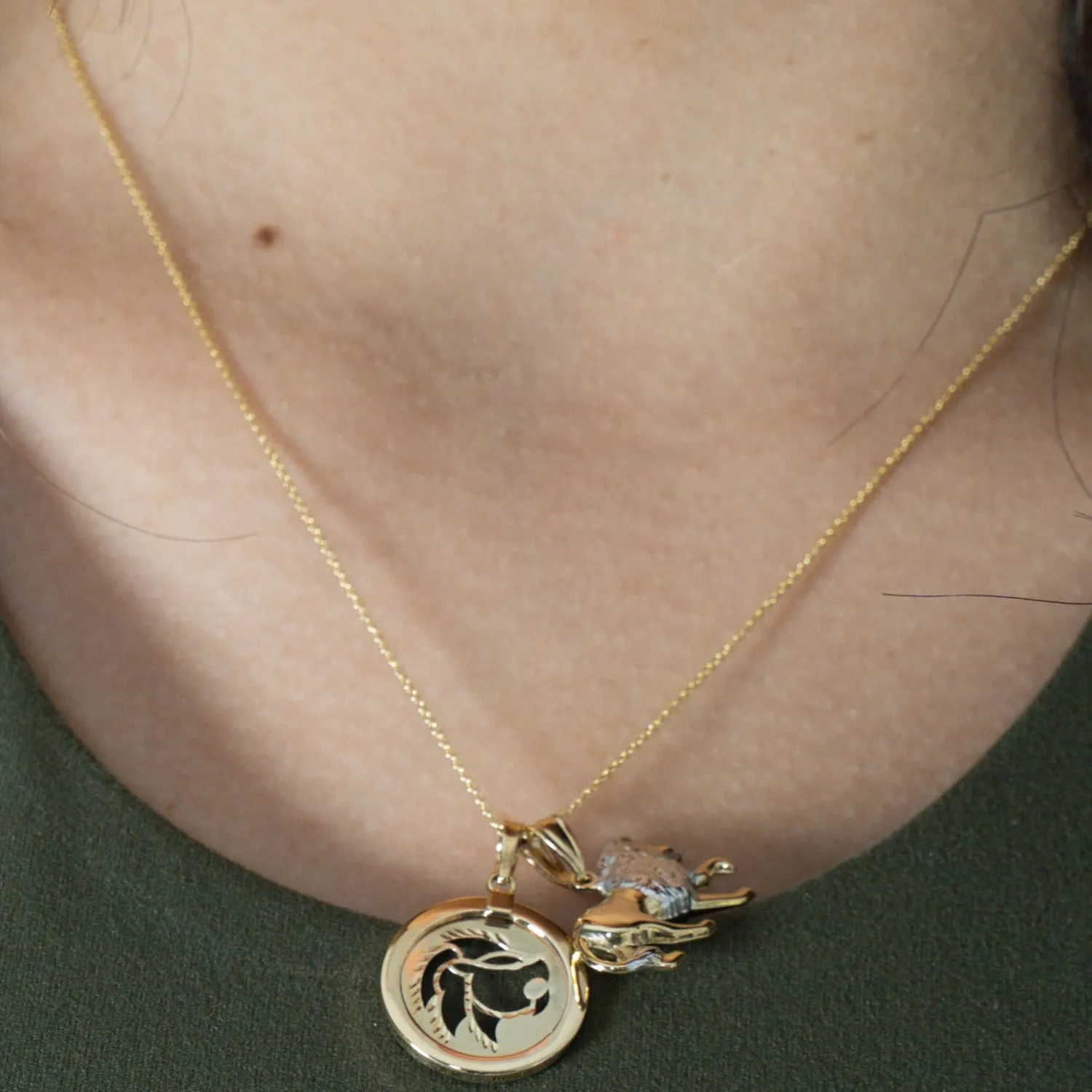High Polish 14k Gold Lion Pendant Leo Zodiac Sign Charm Rolo Necklace
