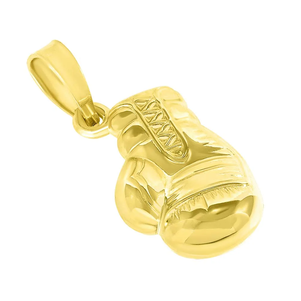 High Polish 14k Yellow Gold 3D Single Boxing Glove Charm Sports Pendant Necklace