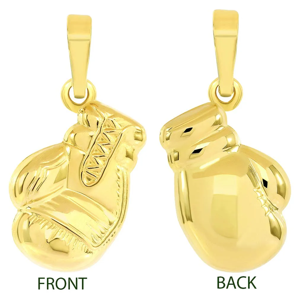 High Polish 14k Yellow Gold 3D Single Boxing Glove Charm Sports Pendant Necklace