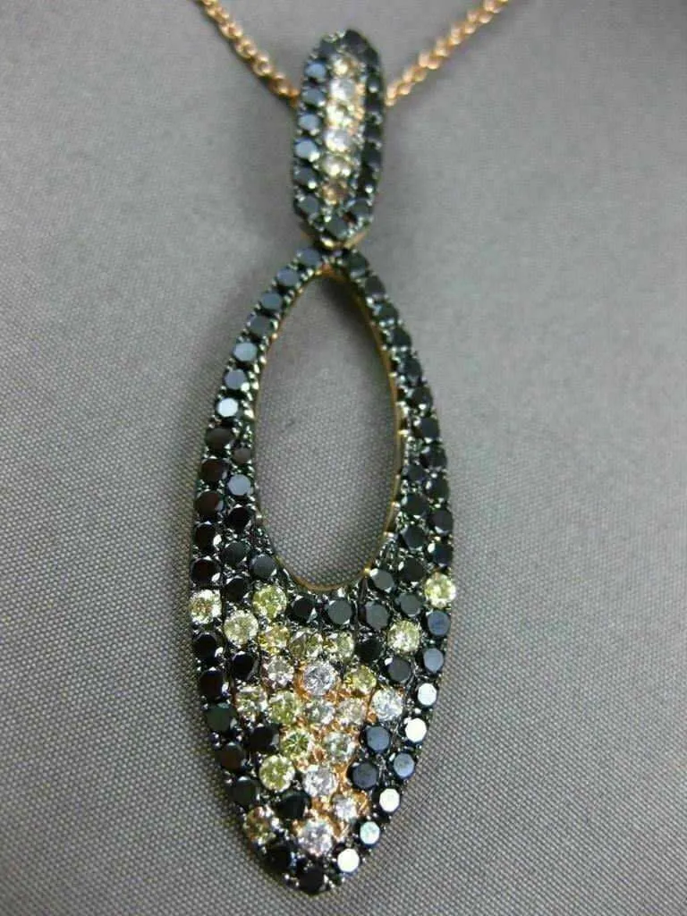 LARGE 3.57CT MULTI COLOR DIAMOND 18K ROSE & BLACK GOLD 3D MARQUISE SHAPE PENDANT