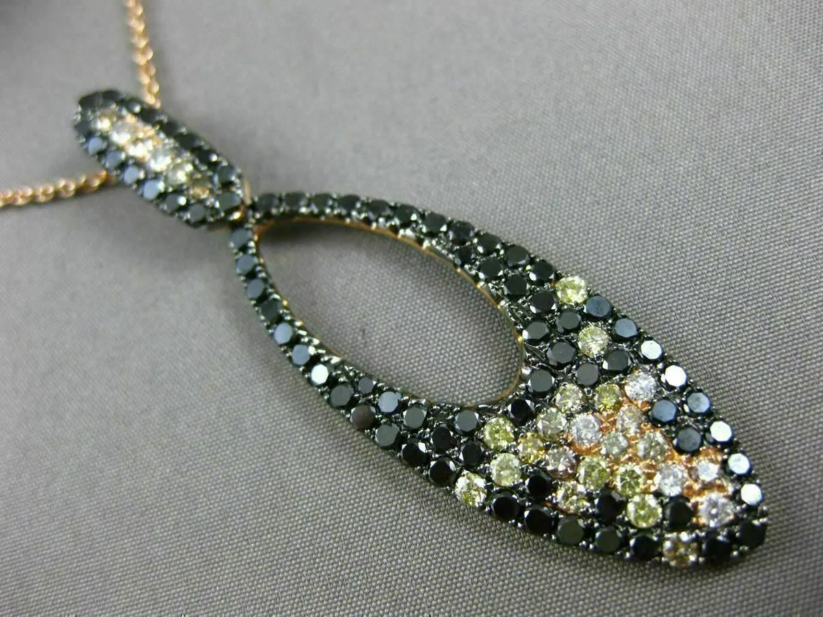 LARGE 3.57CT MULTI COLOR DIAMOND 18K ROSE & BLACK GOLD 3D MARQUISE SHAPE PENDANT