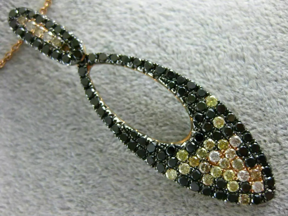 LARGE 3.57CT MULTI COLOR DIAMOND 18K ROSE & BLACK GOLD 3D MARQUISE SHAPE PENDANT
