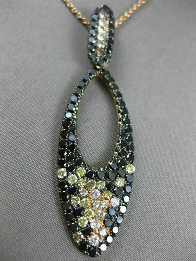 LARGE 3.57CT MULTI COLOR DIAMOND 18K ROSE & BLACK GOLD 3D MARQUISE SHAPE PENDANT