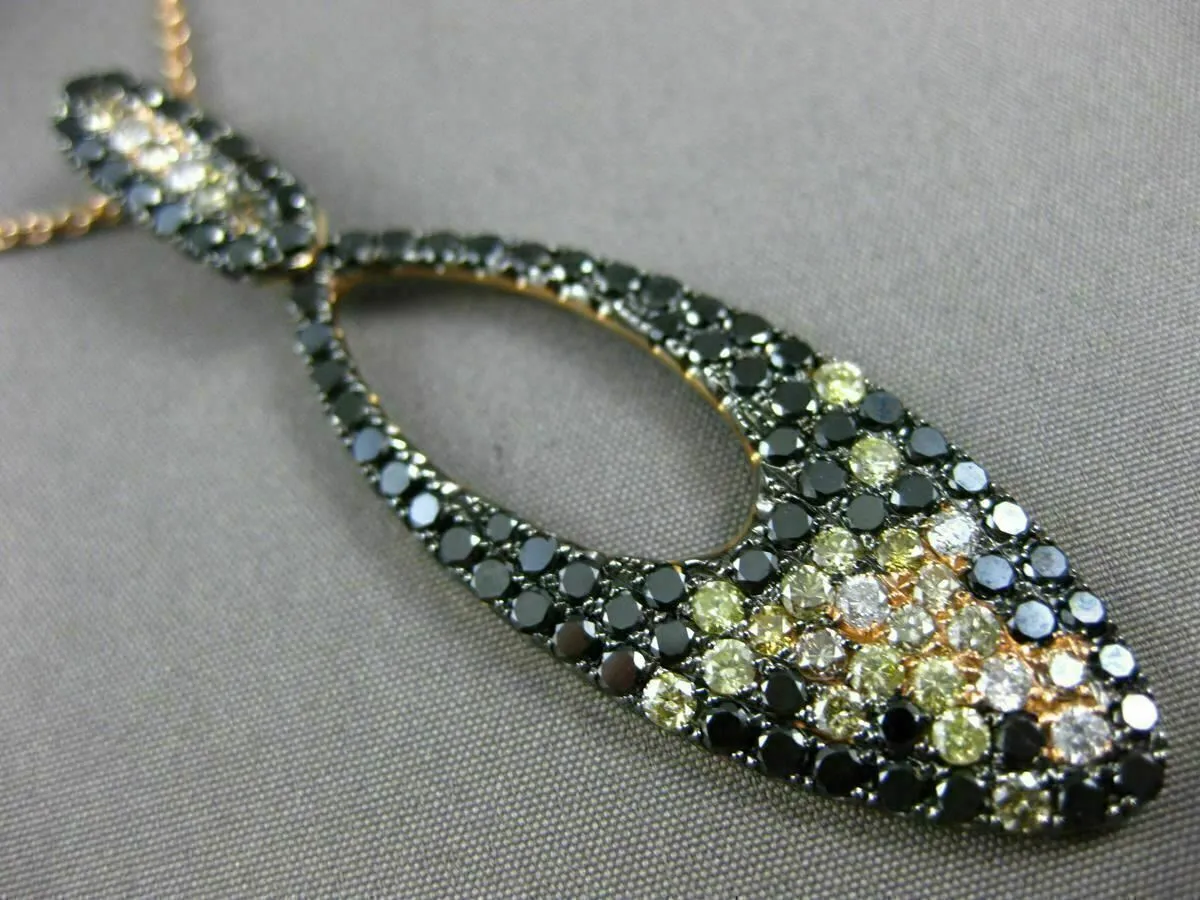 LARGE 3.57CT MULTI COLOR DIAMOND 18K ROSE & BLACK GOLD 3D MARQUISE SHAPE PENDANT
