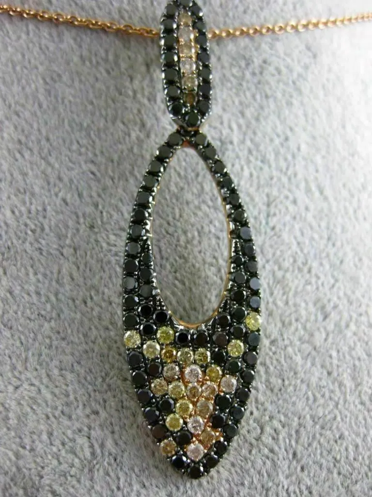 LARGE 3.57CT MULTI COLOR DIAMOND 18K ROSE & BLACK GOLD 3D MARQUISE SHAPE PENDANT