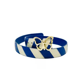 Leather Belt Navy & Cream Chevron Reversible