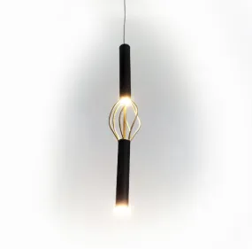 LED Black and Gold Twisted Cylindrical Frame Pendant